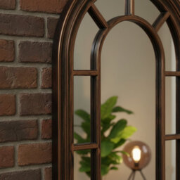 Deenz Arched Top Window Style Wall Hanging Mirror Black Gold Antique Plastic Frame Rustic Vintage Outdoor Déco Glass Panel 70X50Cm - thumbnail 5