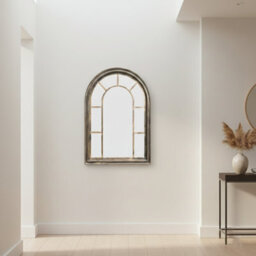 Deenz Arched Top Window Style Wall Hanging Mirror Black Gold Antique Plastic Frame Rustic Vintage Outdoor Déco Glass Panel 70X50Cm - thumbnail 2
