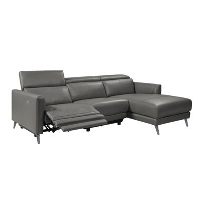Valencia Andria Modern Top Grain Leather Reclining Sectional Three Seats With Right Hand Chaise Sofa Grey - image 1