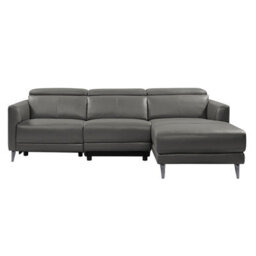 Valencia Andria Modern Top Grain Leather Reclining Sectional Three Seats With Right Hand Chaise Sofa Grey - thumbnail 7