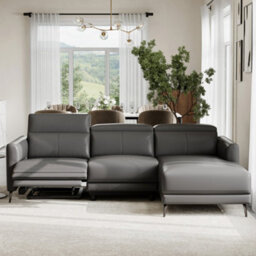 Valencia Andria Modern Top Grain Leather Reclining Sectional Three Seats With Right Hand Chaise Sofa Grey - thumbnail 4