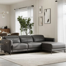 Valencia Andria Modern Top Grain Leather Reclining Sectional Three Seats With Right Hand Chaise Sofa Grey - thumbnail 2