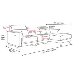 Valencia Andria Modern Top Grain Leather Reclining Sectional Three Seats With Right Hand Chaise Sofa Grey - thumbnail 3