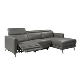 Valencia Andria Modern Top Grain Leather Reclining Sectional Three Seats With Right Hand Chaise Sofa Grey - thumbnail 1