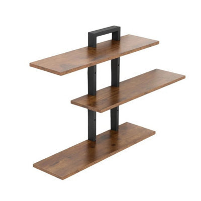 3-Tier Floating Wall Shelves Handmade Display Shelves Metal Brackets Solid Wood - image 1