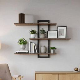 3-Tier Floating Wall Shelves Handmade Display Shelves Metal Brackets Solid Wood - thumbnail 3