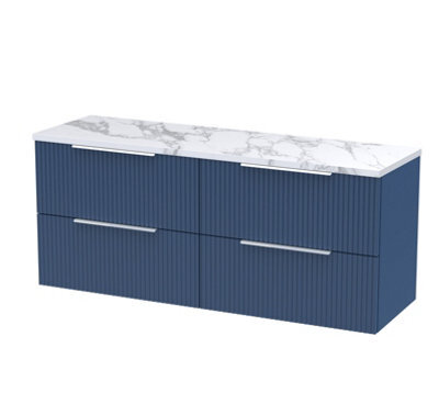 Balterley Tixall Fluted 4 Drawer Wall Hung Vanity Unit With Laminate Worktop, Satin Blue, 1200mm - image 1