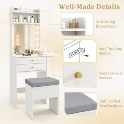 Costway Slim Makeup Vanity Desk Dressing Table Set With Mirror And Lights-White - thumbnail 7