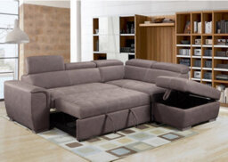 Furnishings For Less UK Nevada Large L Shaped Suede Tilting Headrest And Storage Ottoman Included Mushroom Right Hand Facing - thumbnail 1