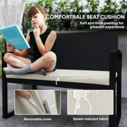 Outsunny 2 Seater Rattan Garden Bench With Cushion, Steel Frame, Black - thumbnail 6