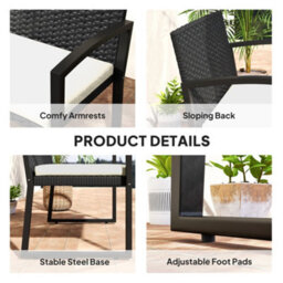 Outsunny 2 Seater Rattan Garden Bench With Cushion, Steel Frame, Black - thumbnail 7