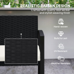 Outsunny 2 Seater Rattan Garden Bench With Cushion, Steel Frame, Black - thumbnail 5