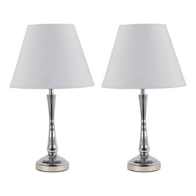 Set Of 2 Chrome Table Lamp Bedside Light Stem Detail Ivory Shades - image 1