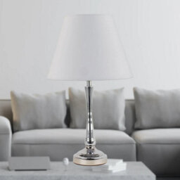 Set Of 2 Chrome Table Lamp Bedside Light Stem Detail Ivory Shades - thumbnail 4