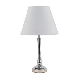 Set Of 2 Chrome Table Lamp Bedside Light Stem Detail Ivory Shades - thumbnail 3