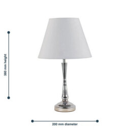 Set Of 2 Chrome Table Lamp Bedside Light Stem Detail Ivory Shades - thumbnail 2