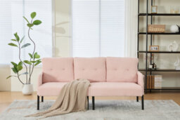 HomeTouch Modern 3-Seater Double Sofa With Side Pockets & Armrests Upholstered Loveseat Pink