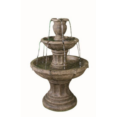 Outdoor Living UK Aqua Creations 3 Tier Classic Stone Fountain Mains Plugin Powered Water Feature With Protective Cover