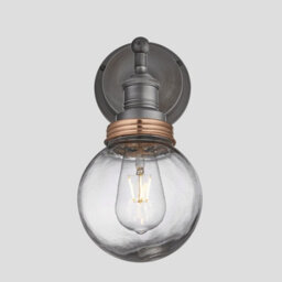 Industville Brooklyn Outdoor & Bathroom Wall Light, Pewter Holder, Copper Ring, Globe Glass - thumbnail 2