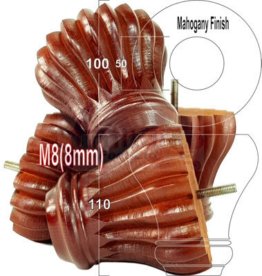 L&F Set Of 4 Replacement Furniture Bun Feet Mahogany Turned Wooden Legs 110mm High M8 (8mm) - image 1