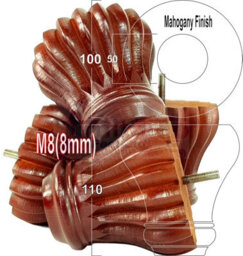 L&F Set Of 4 Replacement Furniture Bun Feet Mahogany Turned Wooden Legs 110mm High M8 (8mm) - thumbnail 1
