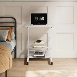 Warm White Height Adjustable Mobile Computer Desk Metal Frame Study Writing Table - thumbnail 5