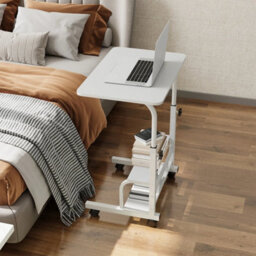 Warm White Height Adjustable Mobile Computer Desk Metal Frame Study Writing Table - thumbnail 4