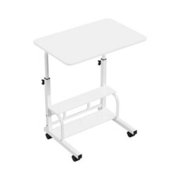 Warm White Height Adjustable Mobile Computer Desk Metal Frame Study Writing Table - thumbnail 1