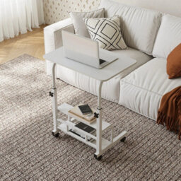 Warm White Height Adjustable Mobile Computer Desk Metal Frame Study Writing Table - thumbnail 3