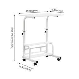 Warm White Height Adjustable Mobile Computer Desk Metal Frame Study Writing Table - thumbnail 2