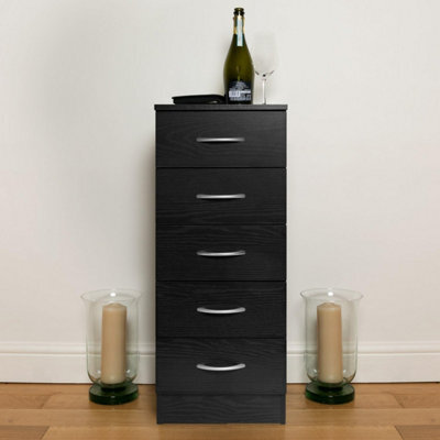 Home Treats Tall Chest Of 5 Drawers Black Bedroom Furniture - image 1