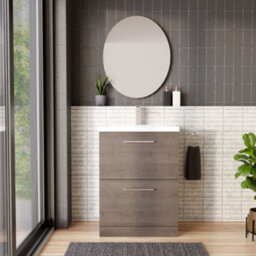 Balterley Contemporary Bathroom Floor Standing 2-Drawer Vanity Unit & Mid-Edge Ceramic Basin, Solace Oak, 600 mm - thumbnail 2