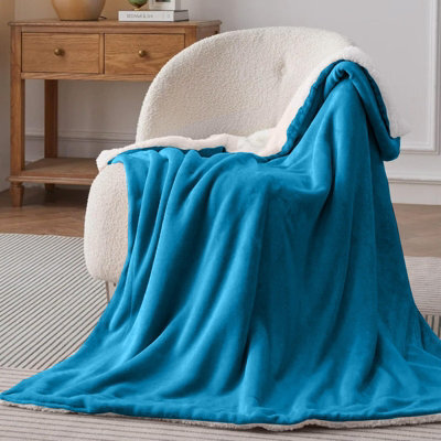 Bedlooms Teal Sherpa Throw Blanket, Reversible & Lightweight Bed & Sofa Blanket, Super King 230X270Cm - image 1