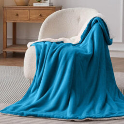 Bedlooms Teal Sherpa Throw Blanket, Reversible & Lightweight Bed & Sofa Blanket, Super King 230X270Cm - thumbnail 1