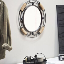 Beliani 60 Cm Black Round Wall Mirror With Solid Iron Frame, Industrial-Chic, Powder-Coated Finish - thumbnail 2