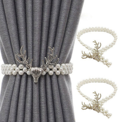 A Pair Metal Reindeer Pearl Elastic Curtain Tiebacks And Curtain Buckles - image 1