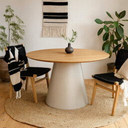 Wyld Haus Hamburg 120Cm Round Oak Veneer Dining Table With Grey Steel Pillar Base - thumbnail 2