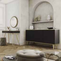 Arte Moro Sideboard Cabinet 160Cm In Black - Dramatic Statement Storage With Elegant Gold Legs - thumbnail 2