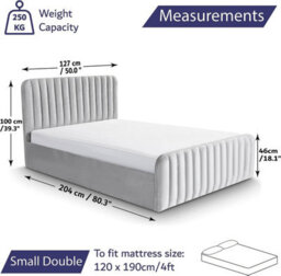 Home Treats Ottoman Bed Frame Velvet Padded Upholstered Small Double Storage Bed - No Mattress - thumbnail 7