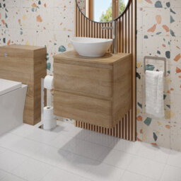 Affine 600mm Bathroom Countertop Vanity Unit Oval Basin Soft Close Wall Hung Oak Effect - thumbnail 1
