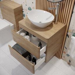 Affine 600mm Bathroom Countertop Vanity Unit Oval Basin Soft Close Wall Hung Oak Effect - thumbnail 3