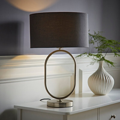 Valuelights Antonia Charcoal Fabric Drum Lamp Shade Brushed Chrome Oval Table Lamp With Bulb - image 1