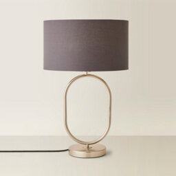Valuelights Antonia Charcoal Fabric Drum Lamp Shade Brushed Chrome Oval Table Lamp With Bulb - thumbnail 2