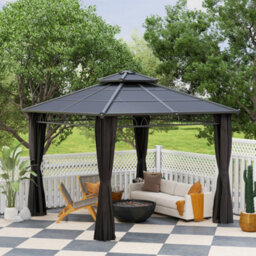 Outsunny 3 X 3 (M) Double Roof Hard Top Gazebo W/nettings, Dark Grey - thumbnail 8