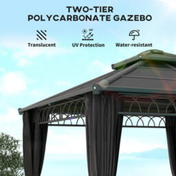 Outsunny 3 X 3 (M) Double Roof Hard Top Gazebo W/nettings, Dark Grey - thumbnail 4