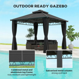 Outsunny 3 X 3 (M) Double Roof Hard Top Gazebo W/nettings, Dark Grey - thumbnail 6