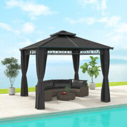 Outsunny 3 X 3 (M) Double Roof Hard Top Gazebo W/nettings, Dark Grey - thumbnail 1