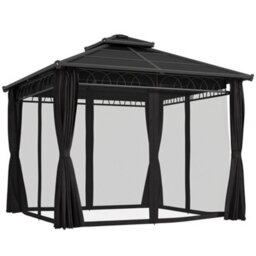 Outsunny 3 X 3 (M) Double Roof Hard Top Gazebo W/nettings, Dark Grey - thumbnail 2