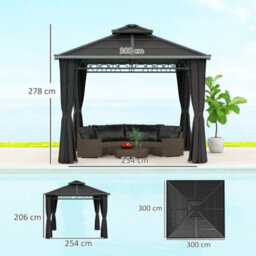 Outsunny 3 X 3 (M) Double Roof Hard Top Gazebo W/nettings, Dark Grey - thumbnail 3