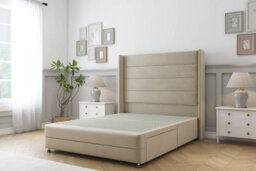 "Sloomy Sterling Almond Coniston Divan Bed No Drawers - 54"" Wingback Headboard & 12"" Footboard 4'6 Double" - thumbnail 1